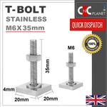 T Slot M6 x 35mm T Bolt Square head Mitre T Slot Track Thin head Stainless Screw