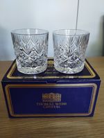 Thomas Webb Crystal Glass Pair Whisky Tumblers Worcester 7.4cm signed boxed #2