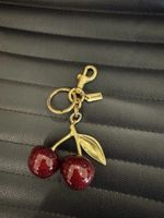 Coach Cherry Bag Charm Keychain Glitter Resin Metal Brass/Red