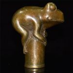 Chinese Copper Hand Carved Cane Walking Stick Head Handle Frog