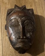 Vintage African Mask Baoulé Mblo ceremonial Ivory Coast hand carved adze 