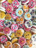 15mm round wooden buttons flowers and butterflies mix - packs of 50 and 100
