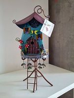 OLIVE & SAGE Metal Foxglove Fairy House Freestanding Stand Inc Blue Purple Brown