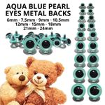 AQUA BLUE PEARL Crystal Eyes with METAL BACKS Teddy Bear Soft Toy Animal Safety