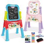 Childs Double Sided Folding Magnetic Drawing Board Easel Colour Chalk for Kids
