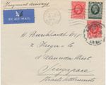 GB 1936 GV new colors 1d (2) and 4d FLOWN COVER BY IMPERIAL AIRWAYS to SINGAPORE