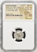 Roman Empire - Sabina - AD 128-136/7 - Silver Denarius - NGC XF - RIC:2576