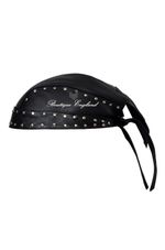 Motorbike Soft Leather Black Head Warp Bonnet Studded BANDANA Zandana Pre-Tied