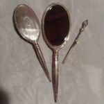 Antique SLB Saart Bros Sterling Silver VANITY MIRROR, BRUSH, & HAIR CLIP