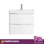600mm White Gloss Wall Hung Bathroom Vanity Unit with Basin & Soft Close Drawers