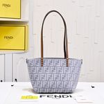 Light Grey Fabric Tote Bag with Brown Leather Handles