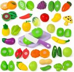 Kids Pretend Play Food Cutting Set Plastic Fruit & Veggie Kitchen Toy - 33 PCs