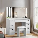 Dressing Table Vanity Makeup Desk With LED Mirror And Stool 7 Drawers