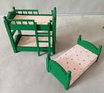 Vintage Sylvanian Families Green Bunk Bed & Single Bed Bedroom Set