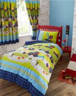 Boys duvet cover set kids bedding road construction digger builder truck tractor