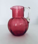 Vintage Cranberry Glass Jug With Clear Handle, 14cm High