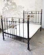 Antique Victorian Cast Iron Double Bed Frame Headboard Black & Brass DELIVERY
