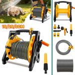 15M 25M 30M Compact Garden Hose Reel + Spray Gun Water Pipe Set UK