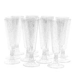 50 Elegant Plastic Champagne Flutes Glasses with Silver Glitter for Parties