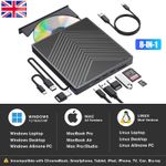 8 in 1 External USB 3.0 DVD CD RW Writer Drive Burner Reader Player For Laptop