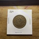 1854 Braided Hair Large Cent AU Brown