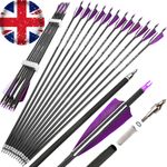 12X Carbon Arrows 30" Spine 500 Feather Archery Compoundbow Recurve Bow Hunting