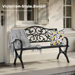 Patio Bench Outdoor Garden Bench Cast Iron Metal Frame Patio Park Floral Pattern