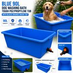 Large Dog Washing Bath 90L Blue Tough Polypropylene Tub With Drain Tap Pet Baths