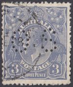 Australia  1928 3d GV Head die 1 perfin OS perf  13.5 x 12.5  SG O106  good used