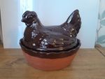 Vintage Brown Terracotta Chicken hen on nest basket Egg Storage 