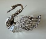 Vintage Hallmarked 925 Sterling Silver & Cut Crystal Glass Swan Salt Cellar Dish