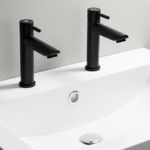 Black Basin Pillar Taps Pair, Twin Hot & Cold Sink Taps, Round Cloakroom Taps