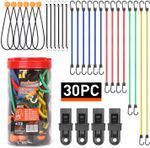30PC Bungee Cords Assortment Jar 10” 18” 24” 32” 40” 8” Canopy Tarp Ball Ties