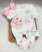 Baby GIRL Home Outfit sleepsuit Headband Hat Set Booties NEWBORN pink Bows