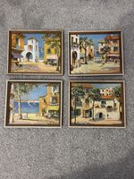 4 x Old George Hann Prints -Mediterranean scenes.30 cm x 25 cm.