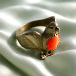 Bird of Prey Bronze Ring with Beautiful Red Shimmer Stone - Size 62/63