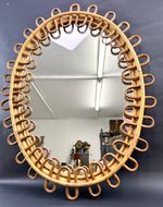 Vintage Circular Bamboo Franco Albini Oval Mirror Italian Designer. Mid Century