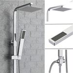 Large Waterfall Chrome Square Dual Shower Head Riser Rail Luxury Bathroom Set UK