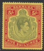Bermuda Stamps 1941 5/-yellow  green & red/yellow P14.25 line SG118b MH CV £225