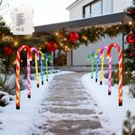 10pc Christmas Candy Cane Stakes Pathway Lights Multicolor 55cm Battery Operated