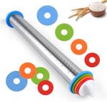 17" Stainless Steel Rolling Pin Adjustable Dough Roller w/ 4 Thickness Rings Bak