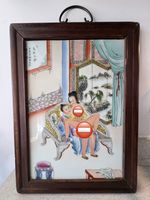 Large Antique Chinese Hand Painted Famille Rose Erotic Porcelain Plaque