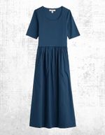 Womens Seasalt Jersey Short Sleeve Scoop Neck Madder Woven Mix Dress Navy