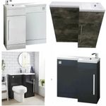 Bathroom Vanity Unit Basin Toilet WC Combined Furniture Left/Right Hand Grey 900