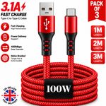 HeavyDuty USB Type C Charging Cable Braided Fast Phone Charger Long Lead 2m 3m