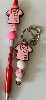 Pen & Keyring Gift Set - Nurse Theme Pink Christmas Birthday Secret Santa