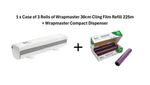 Wrapmaster Compact Dispenser + 3x 225 Meter Wrapmaster Cling Film Refills (30cm)