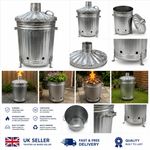 Galvanised Steel Garden Incinerator Bin with Lid & Chimney Heavy Duty Metal Burn