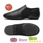 Slip On Jazz Dance shoes Girls, Black Leather & Neoprene Split sole Rubber heel