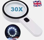 30X Extra Large Magnifying Glass With 12 LED Light Illuminated Reading Loupe UK